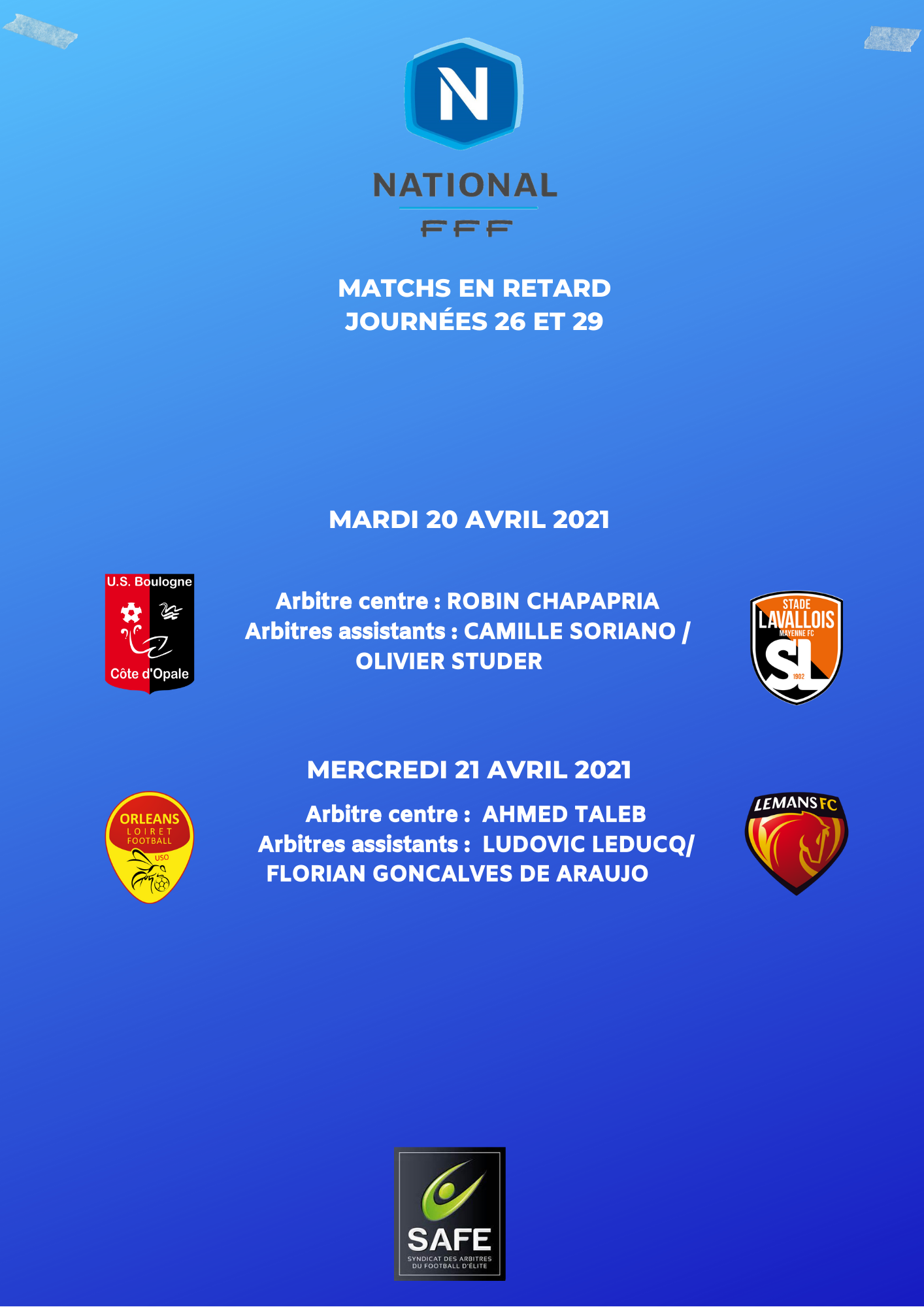 Désignations matchs en retard de National